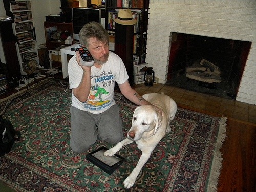 The author and his dog X-Celerator demonstrate how to use the iBone.