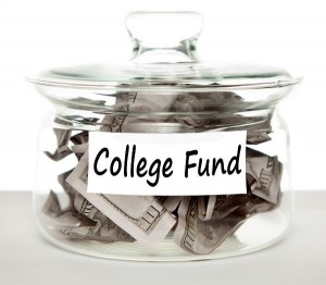 a jar filled with $100 bills labeled "college fund"