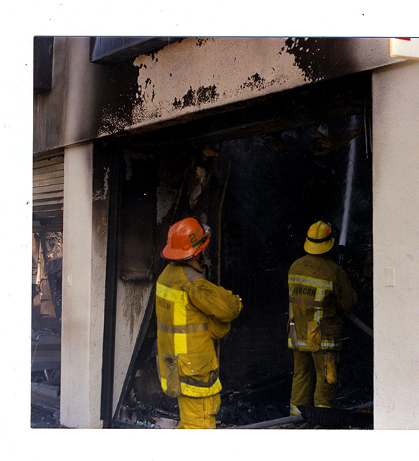 Firefighters attempt to contain a blaze that happened in the 1992 Los Angeles Riots