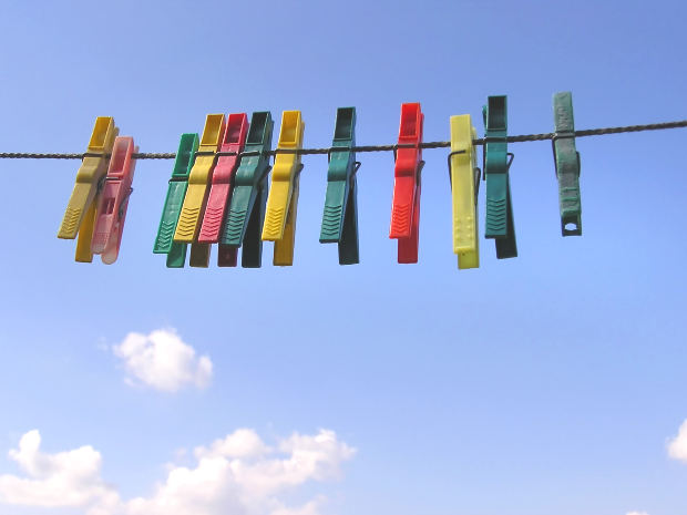 Clothesline with clothespins