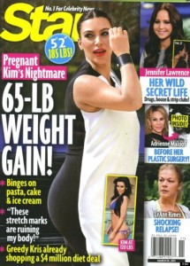 Kim Kardashian on the cover of Star magazine with the headline "65-pound weight gain"