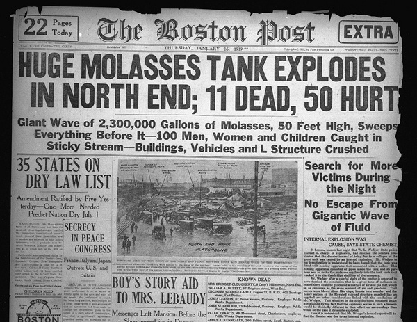 Newspaper headline of molasses flood