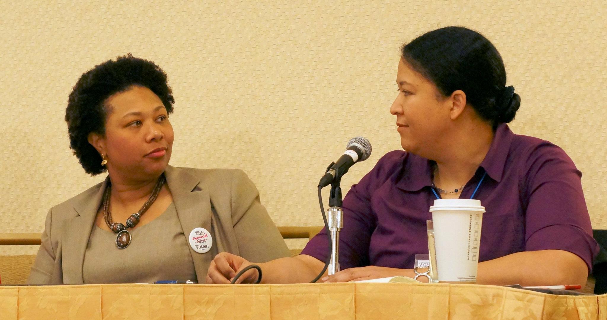 Jamila Bey and Debbie Goddard at Women in Secularism 2012