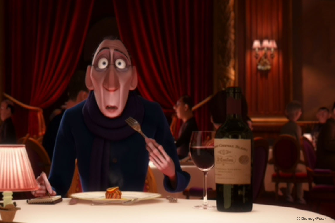 Ratatouille scene; critic with wine looks shocked