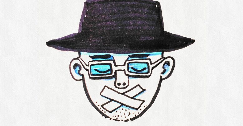 Man in fedora with mouth taped