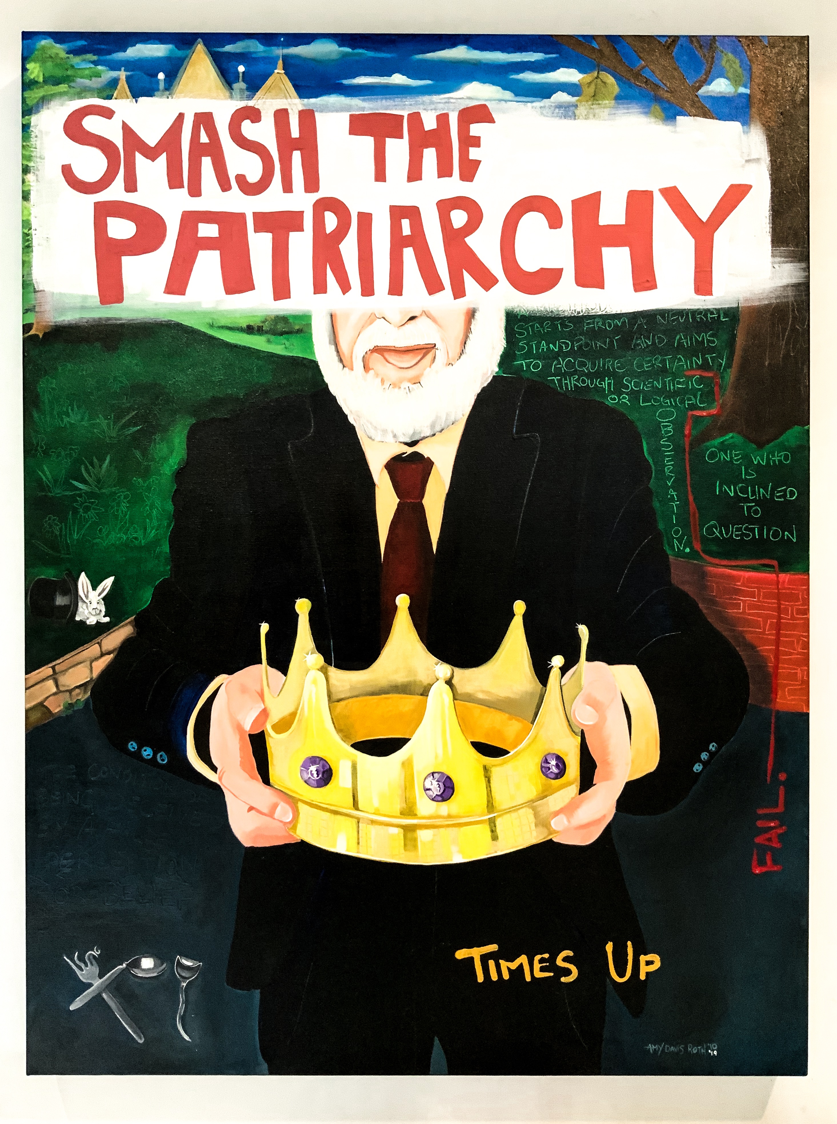 a painting of a man with a crown that says smash the patriarchy