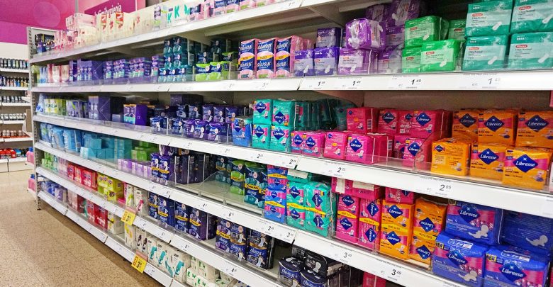 Aisle of menstrual products