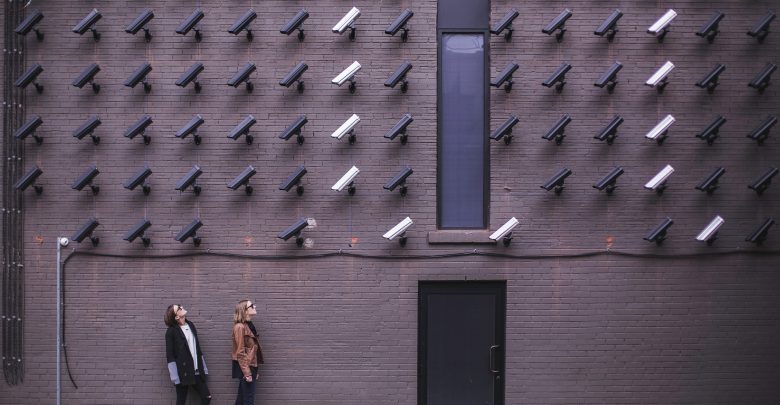 wall of security cameras