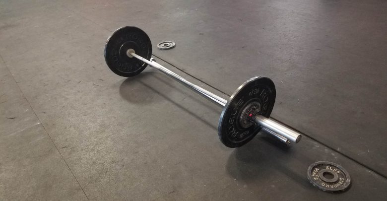 a barbell on a gym floor