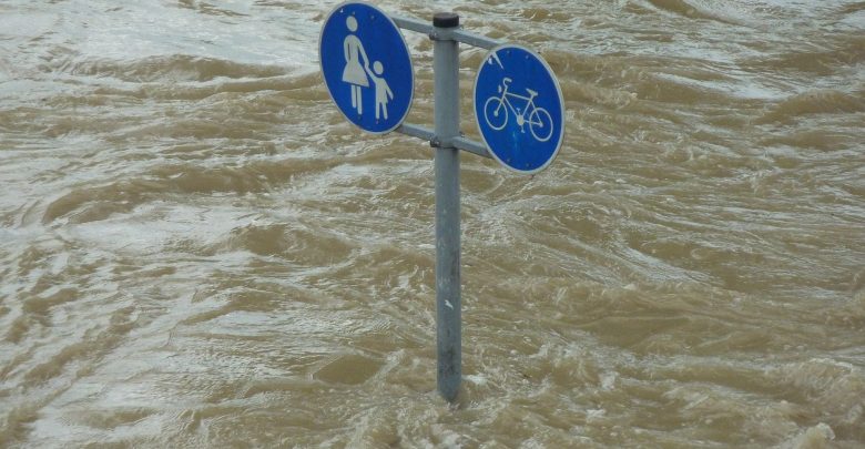 Walking sign flooded