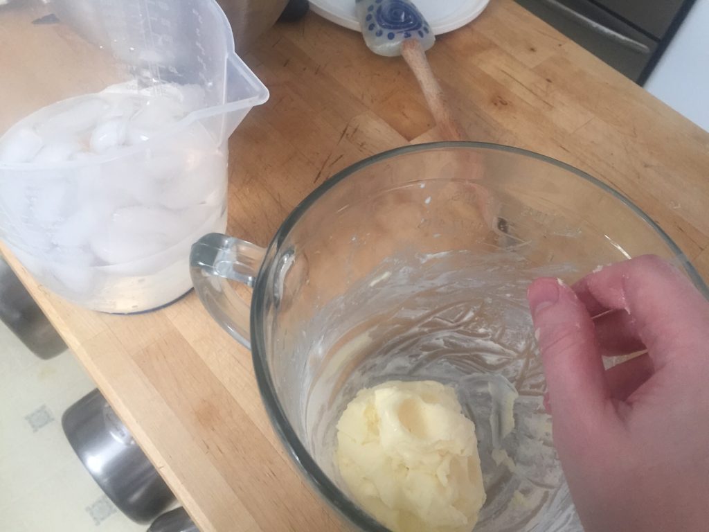 kneading butter in ice water