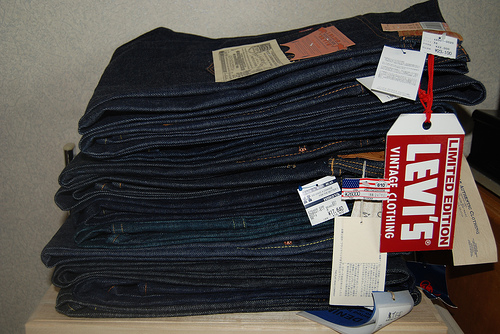 A stack of folded jeans