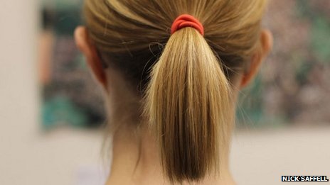 Back of woman's head with hair in a ponytail