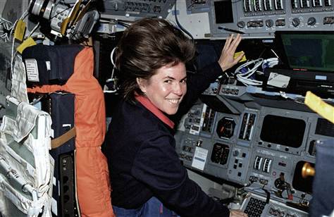 Janice Voss inside space shuttle