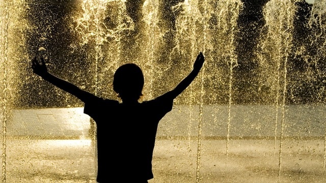 boy at fountain